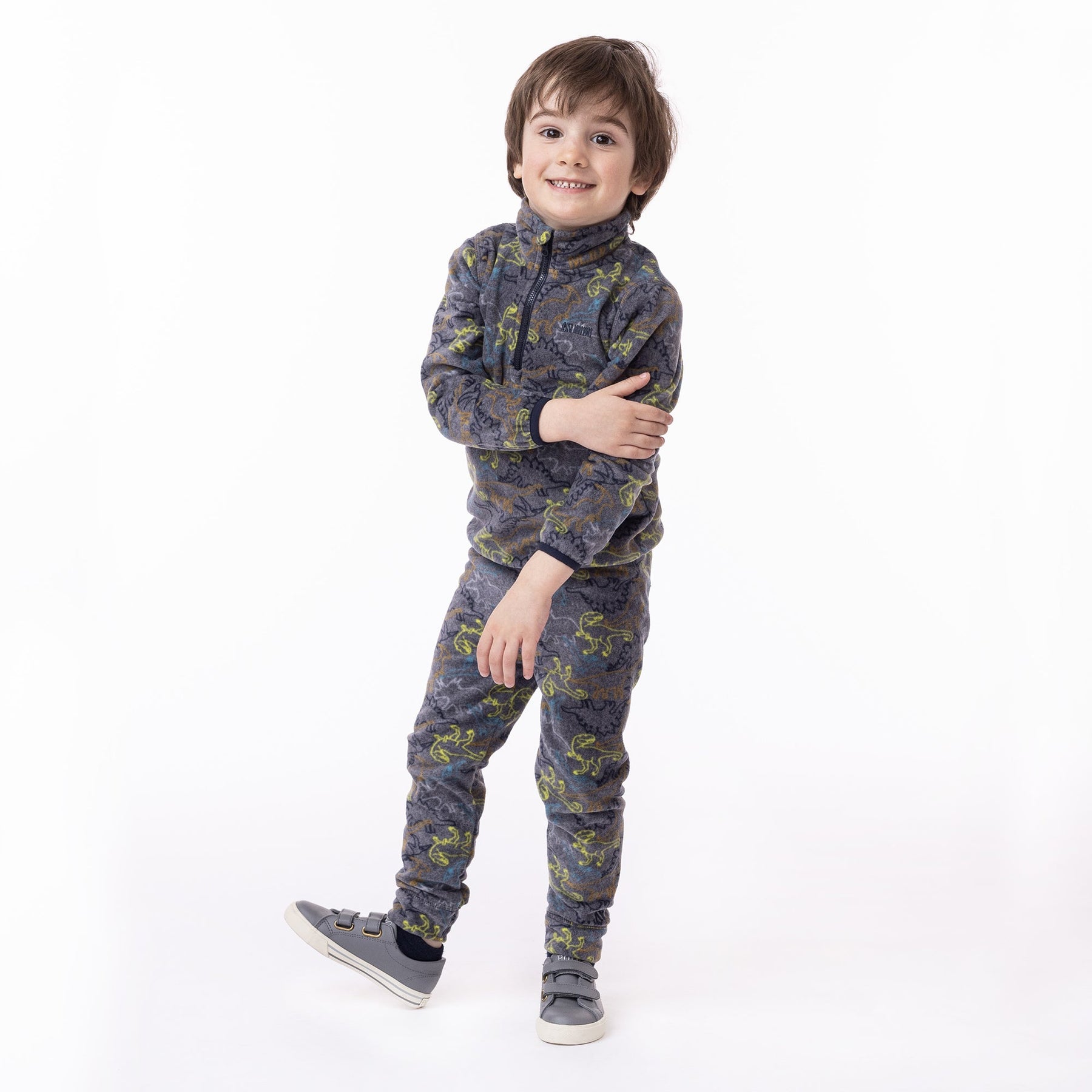 Ensemble deux-pièces micropolaire pour enfant garçon par Nanö | BUWP603-F23 gris foncé chiné | Boutique Flos, vêtements mode pour bébés et enfants