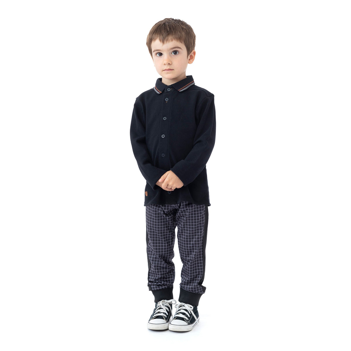 Chemise manches longues pour enfant garçon par Nanö | F2225-01 Noir | Boutique Flos, vêtements mode pour bébés et enfants