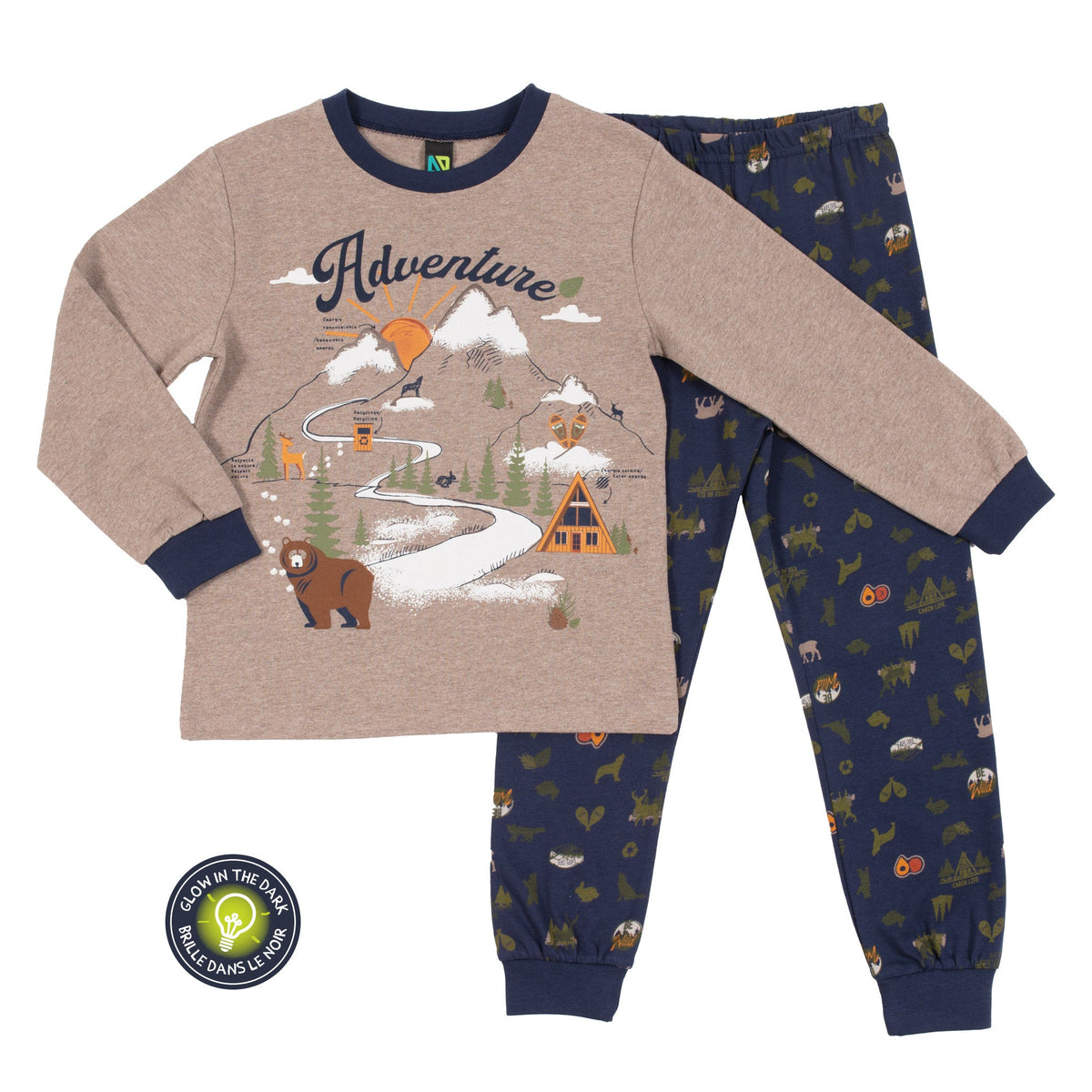 Pyjama deux-pièces pour enfant garçon par Nanö | F22P03 Beige chiné | Boutique Flos, vêtements mode pour bébés et enfants