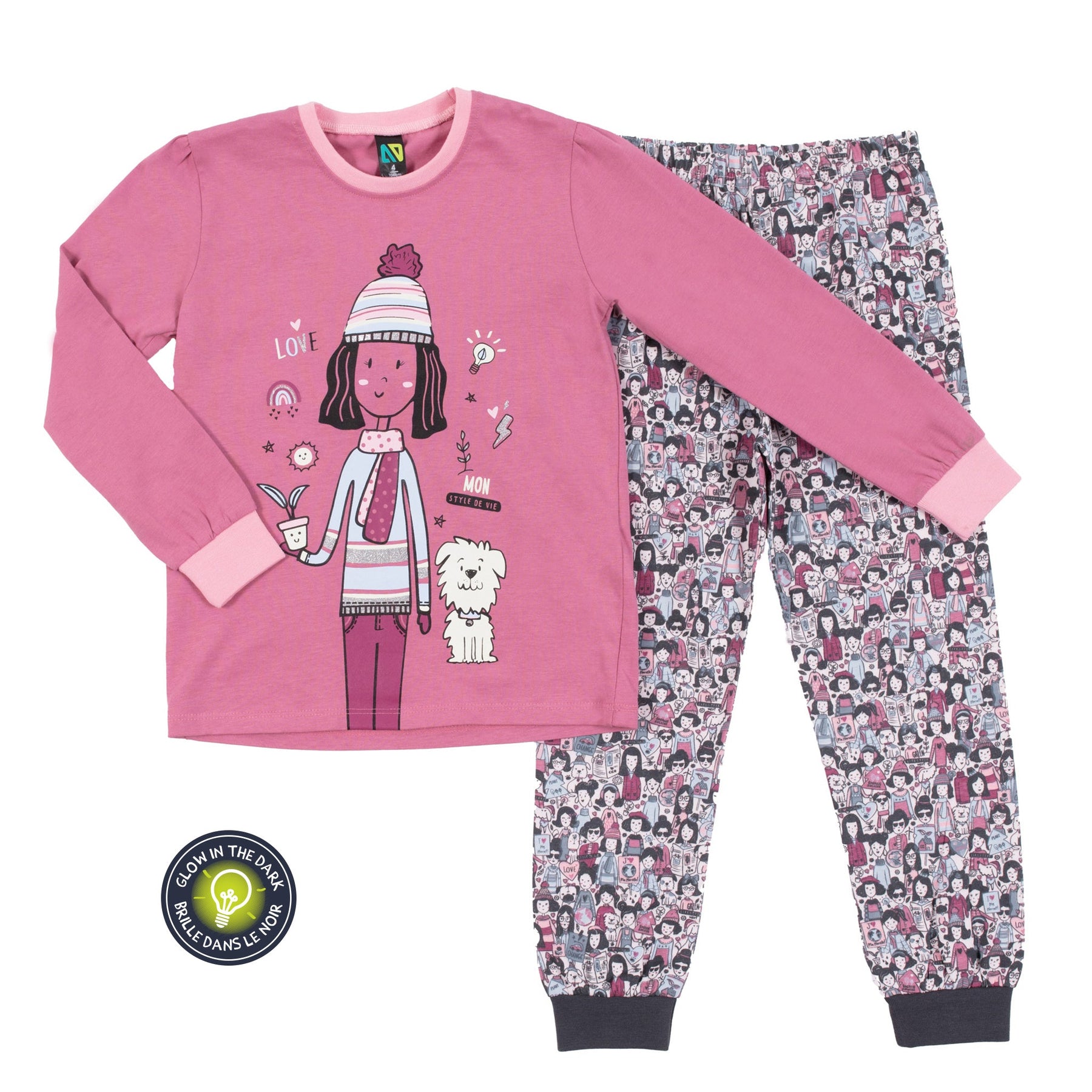 Pyjama deux-pièces pour enfant fille par Nanö | F22P54 Rose | Boutique Flos, vêtements mode pour bébés et enfants