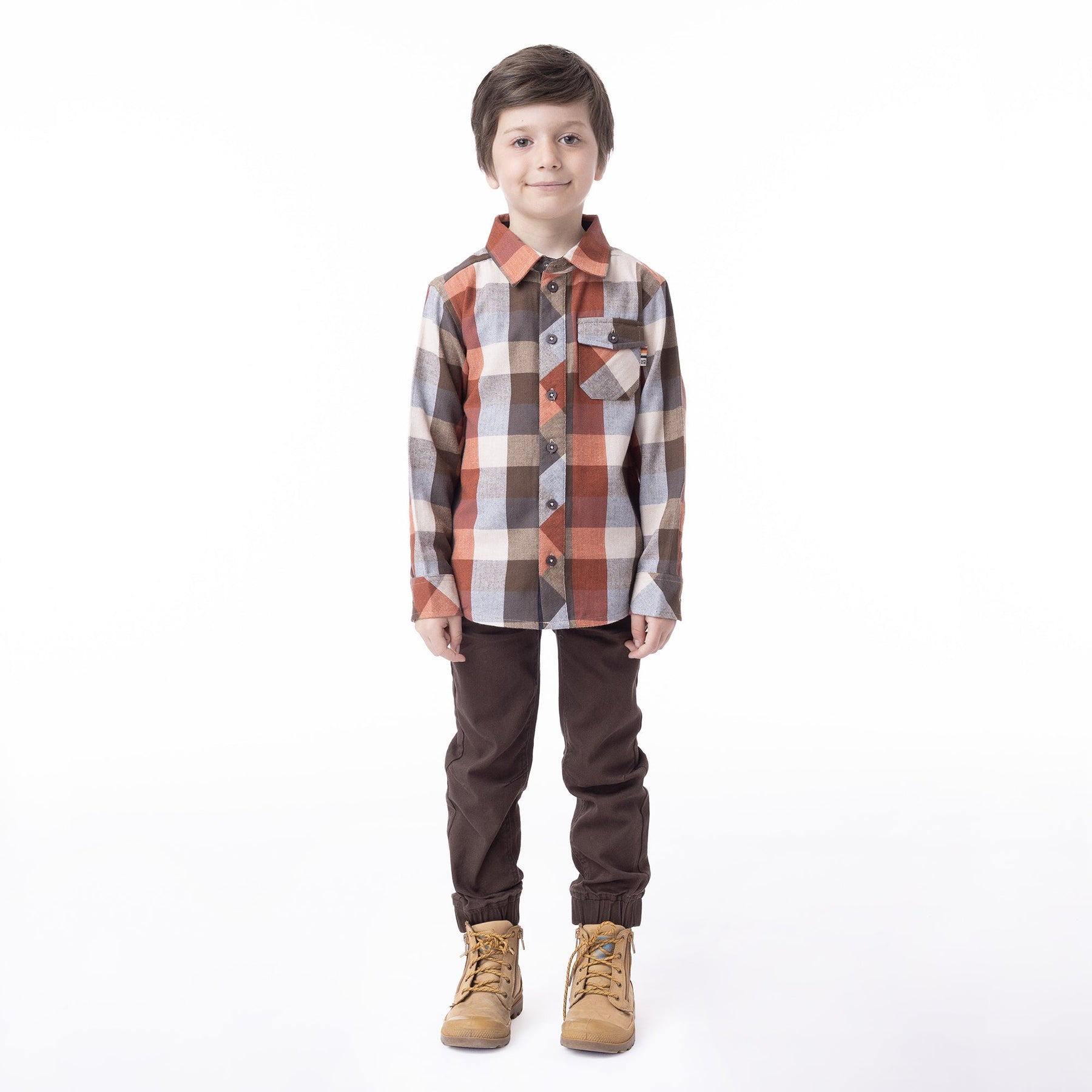 Chemise manches longues pour enfant garçon par Nanö | F2303-01 Brun | Boutique Flos, vêtements mode pour bébés et enfants