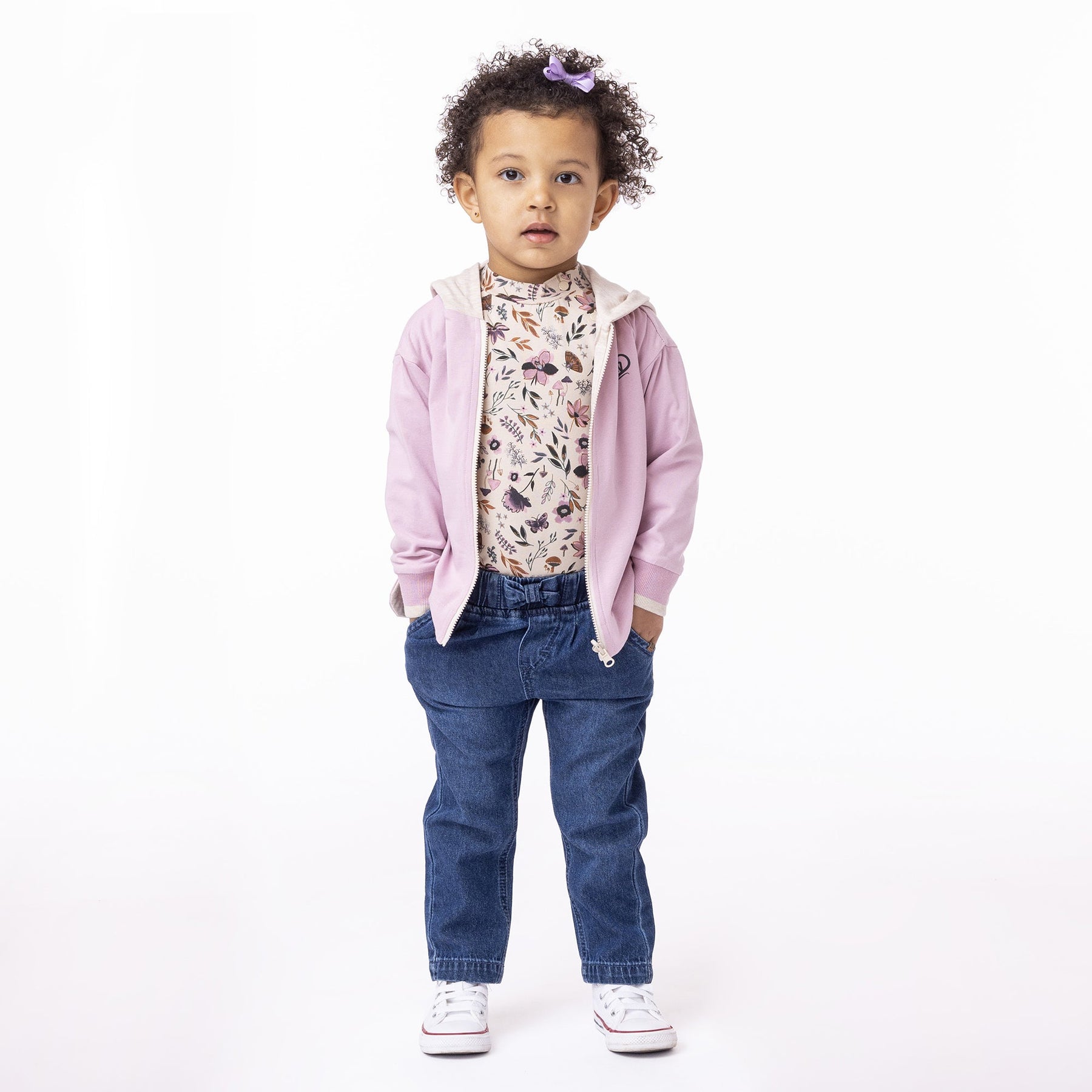 Veste réversible à capuchon pour bébé fille par Nanö | F2352-08 Beige chiné | Boutique Flos, vêtements mode pour bébés et enfants