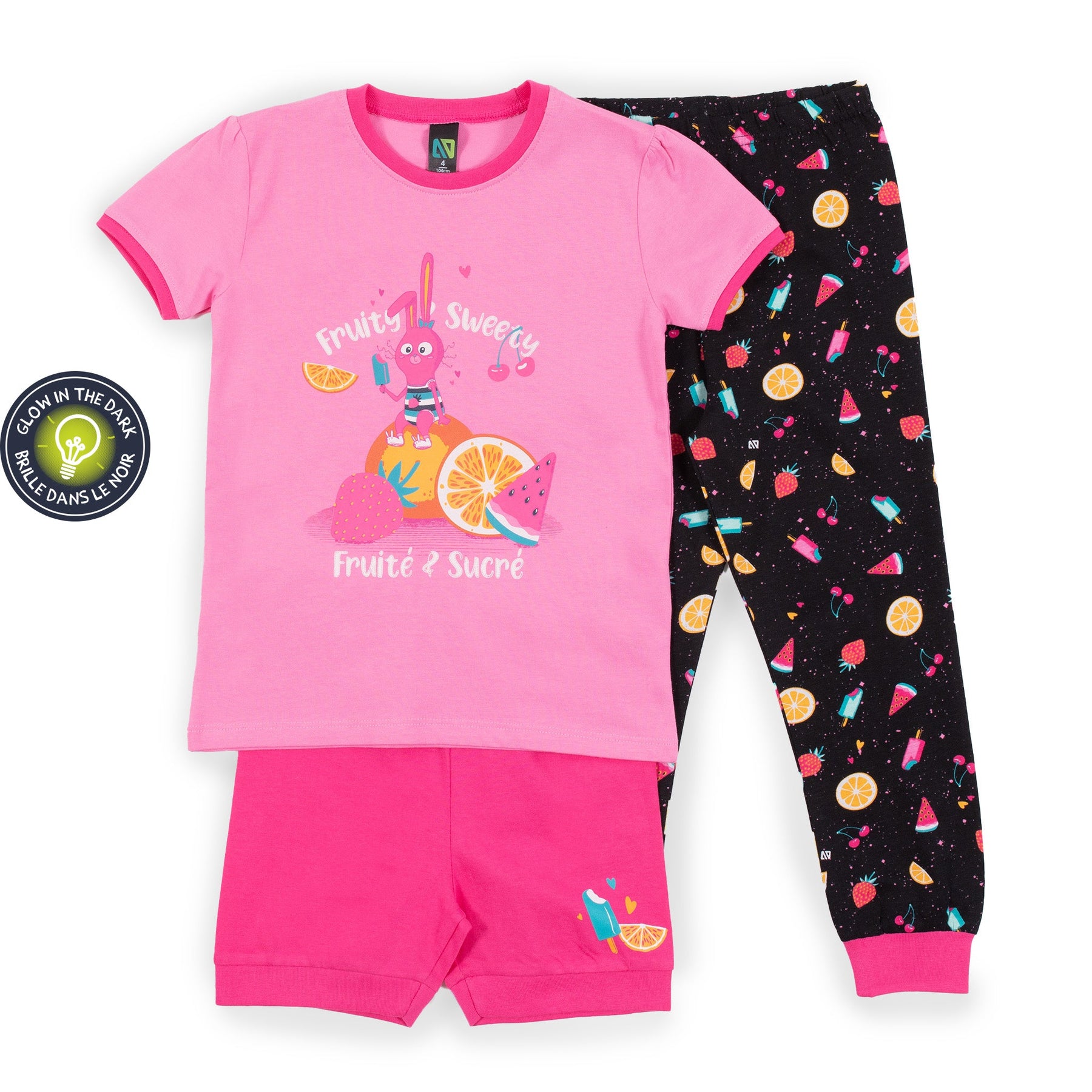 Pyjama trois-pièces pour enfant fille par Nano | S23P52 Rose | Boutique Flos, vêtements mode pour bébés et enfants