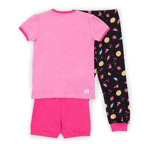 Pyjama trois-pièces pour enfant fille par Nano | S23P52 Rose | Boutique Flos, vêtements mode pour bébés et enfants